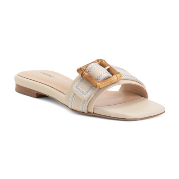 L'AGENCE Leather Aurelie Buckle Slide Sandals - Picture 1 of 2